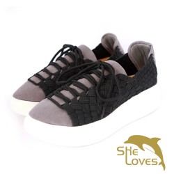 流行街頭編織滑板鞋運動鞋-黑色